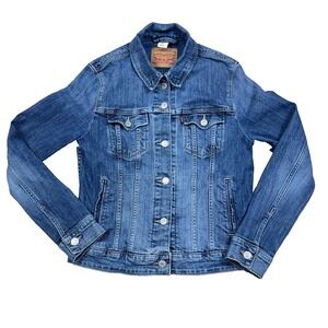 Levis Denim Jacket Women Medium Blue Jean Med Wash Trucker Retro Faded Ladies